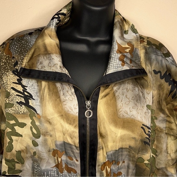 LARGE VINTAGE COREY B SILK JACKET BEIGE BROWN ABSTRACT PRINT LONG SLEEVE 90s - Picture 7 of 11